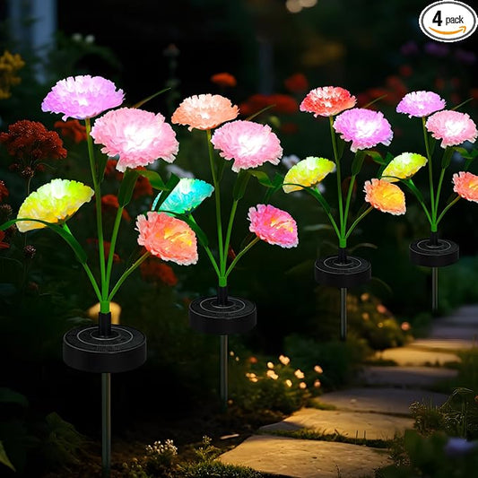 Upgraded Solar Garden Lights, 4 Pack Outdoor Solar Lights, New Round Panel for 40-Hour Runtime, Serve as Outdoor & Indoor Decor, 7-Color Changing Flower Lights, Waterproof for Patio Yard Decoration Rootora