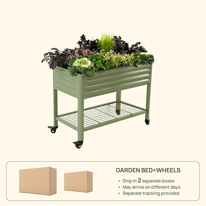 Rolling Elevated Raised Garden Bed-V Series, 2' x 4' Garden Beds with Legs & Storage Rack for Patio & Porch, 700 Lbs Weight Capacity, Outdoor Planter Box for Vegetables Flower Herbs, Modern Gray VegoGarden