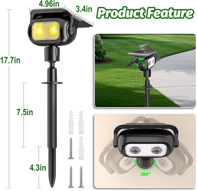 Nreonrick Solar Spot Lights 360° Adjustable Solar Lights Outdoor IP65 Waterproof with 2-in-1 Solar Powered Spotlights for Landscape Lighting for Garden, Yard, Pathway (Warm White, 4 Pack) Nreonrick