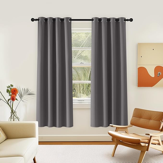 NICETOWN Blackout Grey Curtain 72 inch Length, Grommet Room Darkening Thermal Insulated Soundproof Window Treatment for Bedroom/Living Room, 1 Panel, W46 x L72 NICETOWN