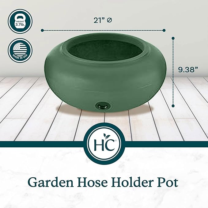 The HC Companies RZ.GH210DF1C001LRDJH 21 Inch Diameter Lightweight Garden Hose Storage Pot for 75-100 Ft Hoses, Pairs w/Terrazzo Series Pots, Green, Grassy Green TheHCCompanies