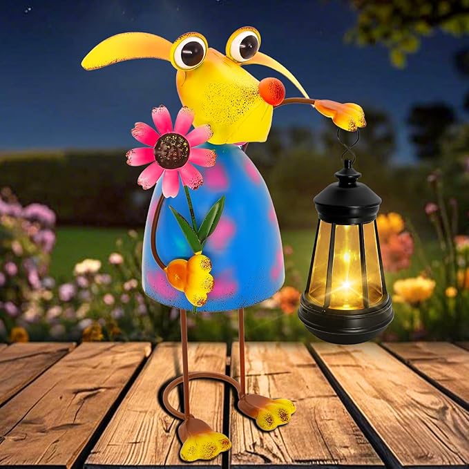 Garden Decor Dog Solar Statues, Unique Garden Statues Dog with Solar Lantern Waterproof, Birthday Gifts for Women Mom Grandma,Front Patio Balcony Yard Art Lawn Ornaments Porch Outdoor Decorations yulloyello