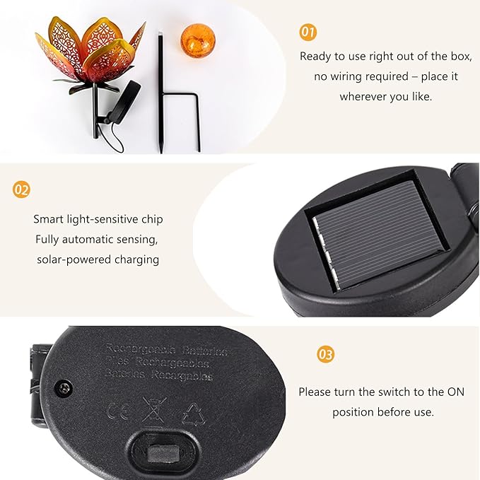 2Pack Solar Lights Outdoor Garden Decor,LED Lotus Flower Lamp, Metal Tulip Solar Lawn Lamp for Courtyard Decoration, Garden Gifts for Women YMTengFei
