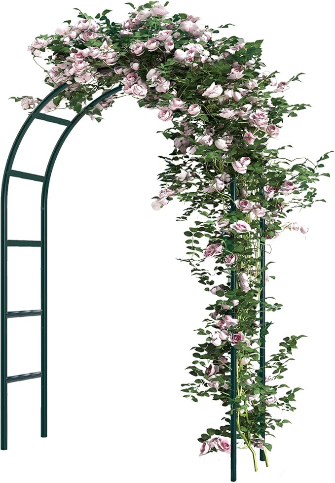 RUBFAC 94" Metal Garden Arch Trellis for Climbing Plants Outdoor, Garden Arbors and Arches, Halloween Archway for Pumpkin Balloon Rose Vines Wedding Christmas Birthday Party Decorations, Army Green RUBFAC
