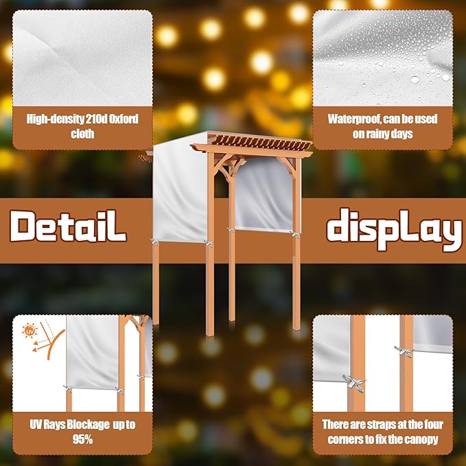 Universal Pergola Replacement Canopy Outdoor Canopy Shade Cover Waterproof Shade Top Cover for Outdoor Patio Porch Backyard(17 x 6.8 ft,Beige) Wowangce