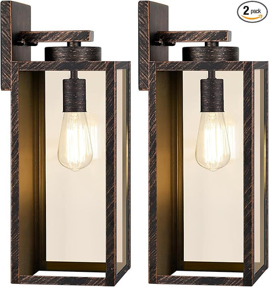 Large Size Outdoor Wall Light Fixtures, Exterior Lighting Fixtures Porch Sconces Wall Mounted, Waterproof Outdoor Wall Lanterns, Outside Lights for House Patio Front Door Entryway, Distressed Brown BringYouBrightFuture