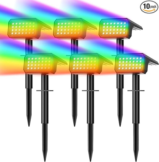 Solar Spot Lights Outdoor Color Changing, [6 pack/28 LED] 7 Modes Auto On/Off Solar Landscape Spotlights, Ip67 Waterproof Solor Powered Pathway Lights for Outside Yard Garden Walkway Tree Patio Flaow