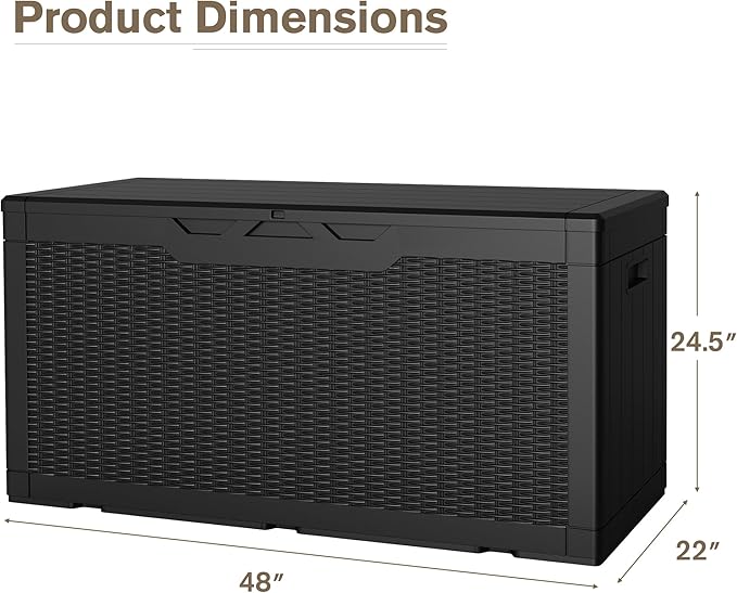 JUMMICO 100 Gallon Resin Deck Box, Waterproof Outdoor Storage Box with Lockable Lid for Garden Tools, Patio Cushions (Black) JUMMICO