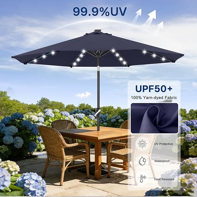 ABCCANOPY Durable Solar Led Patio Umbrellas with 32LED Lights 11FT (Deep Blue) ABCCANOPY