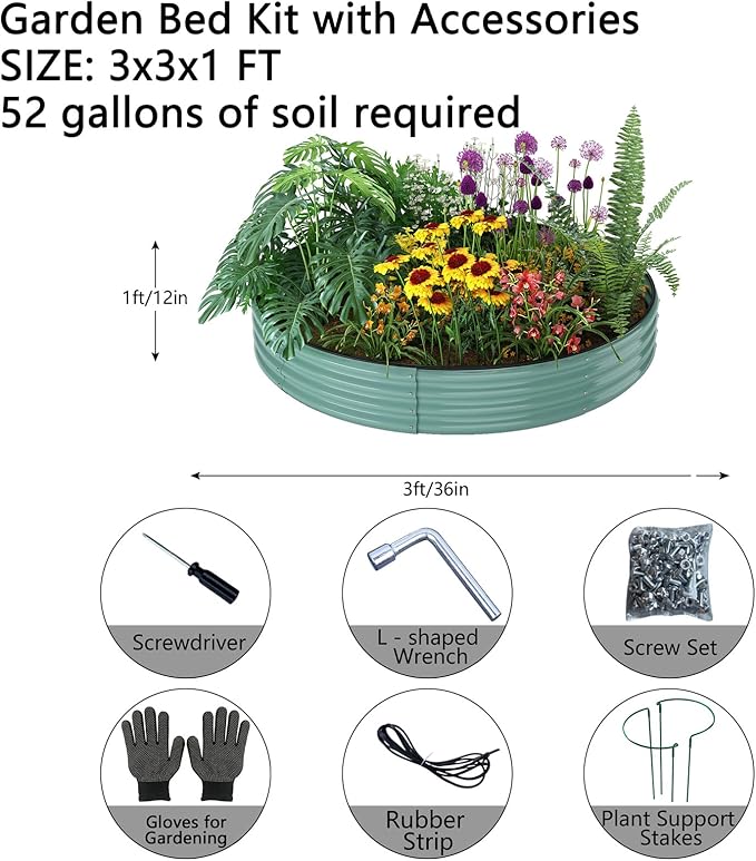 Galvanized Metal Planter Raised Garden Bed Kit for Gardening Outdoor Garden Box Raised Flower Bed 2PC Green 3X3X1FT ZFHgarden