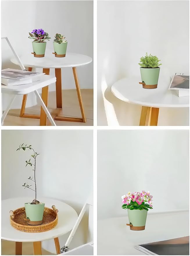 5 Pack 5 inch Self-Watering Pots, African Violets Planter with Drainage Holes and Reservoir, Green Brown Plastic Planter for Indoor Outdoor Plants Flowers and Houseplants Green Brown, 5 inch 5 pcs zople