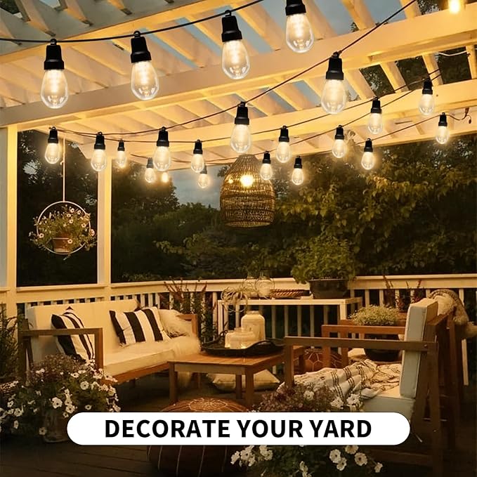 Outdoor String Lights 100FT (2×50FT), Patio Lights with 40 Dimmable RGBW LED Bulbs, IP66 Waterproof & Shatterproof, APP & Remote Control, 24V Adapter, Color Changing Lights for Backyard Decor CAWWS