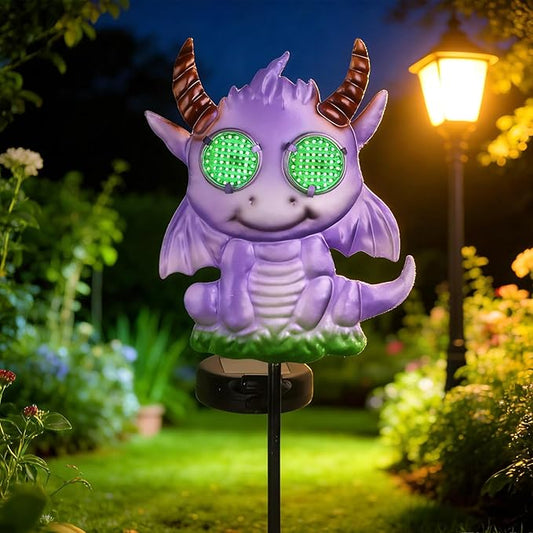 Fantasy Dragon Garden Stakes Decorative 39.7" with Moving Solar Eyeballs, Purple Dragon Garden Decor Pathway Lights for Outside Patio Lawn Yard Metal Art YHSOLAR