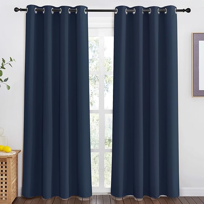 NICETOWN Navy Blue Blackout Window Curtain for Doorway - Grommet Privacy Window Treatment Energy Saving Thermal Insulated Room Darkening for Bedroom (1 Panel, W46 x L80) NICETOWN