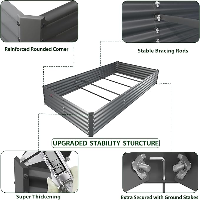 A ANLEOLIFE 8X4X1.5 ft Galvanized Raised Garden Beds Outdoor, Rectangular Metal Planter Box for Planting Vegetables Flowers Herb, Anti-Rust & Easy-Setup, Quartz Grey AAnleolife
