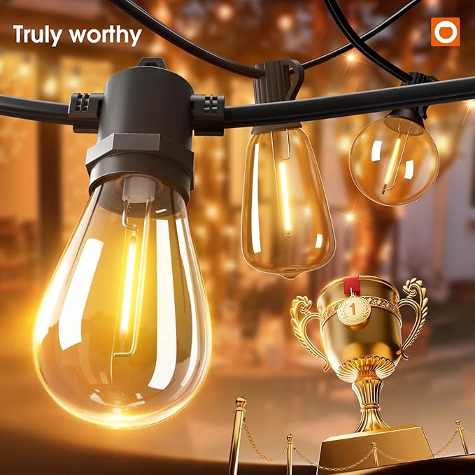 addlon 100FT LED Outdoor String Lights with Edison Shatterproof Bulbs, Heavy-Duty and Weatherproof Strand, Commercial Grade Patio Lights, Decorative for Garden or Patio, Black addlon