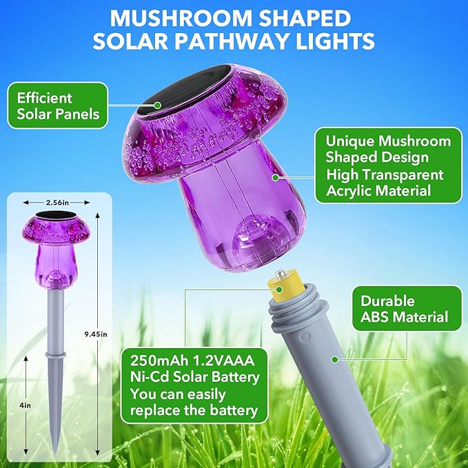 Solar Lights Outdoor, 8 Pack Mushroom Lights Outside Waterproof, Solar Powered LED Lighting for Garden, Yard, Landscape, Path, Pathway, Lawn, Walkway, Driveway, Backyard Halloween Decor (Purple) SolarOutdoorLights