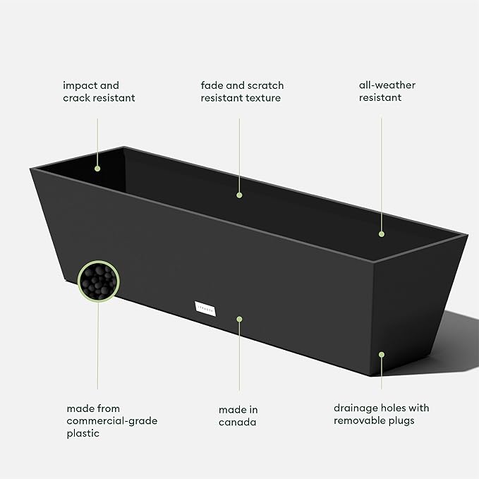 Veradek Pure Series Window Box Planter - Long Rectangular Planter for Indoor or Outdoor Windowsill/Balcony | Durable All-Weather Use with Drainage Holes | Modern Decor for Herbs, Small Plants, Flowers VeradekOutdoor