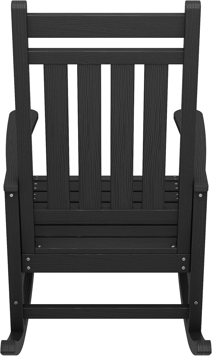 SERWALL Oversized Rocking Chair, Outdoor Rocking Chair for Adults, All Weather Resistant Porch Rocker for Lawn Garden, Black SERWALL