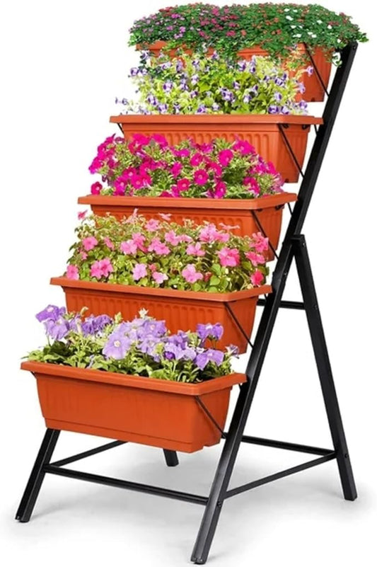 Suyncll Vertical Raised Garden Bed Planter Box,5 Tiers Vertical Garden Planter with Drainage System&4 Hooks for Herb Vegetables Flowers, Brick Red Suyncll