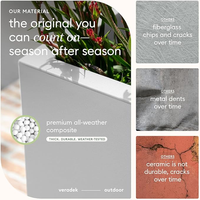 Veradek Span Plastic Box Series Planter - Tall Rectangular, White, All-Weather Resistant, Removable Insert Bucket, Modern Design, Indoor/Outdoor Use VeradekOutdoor