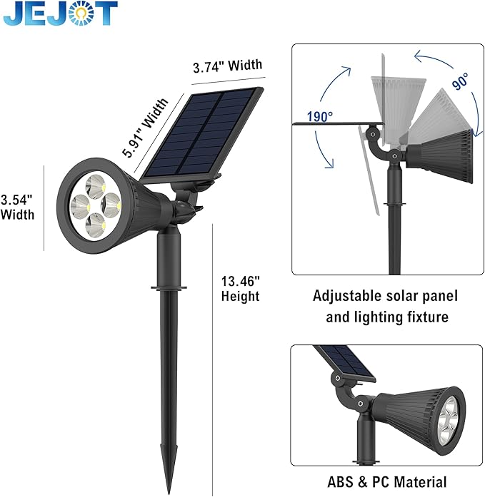 Solar Lights Outdoor Waterproof IP65,3000K Super Bright LED,2 Lighting Modes, Solar Powered Yard Garden Solar Spot Lights for Flag Landscape Auto On/Off-1 Pack JEJOT