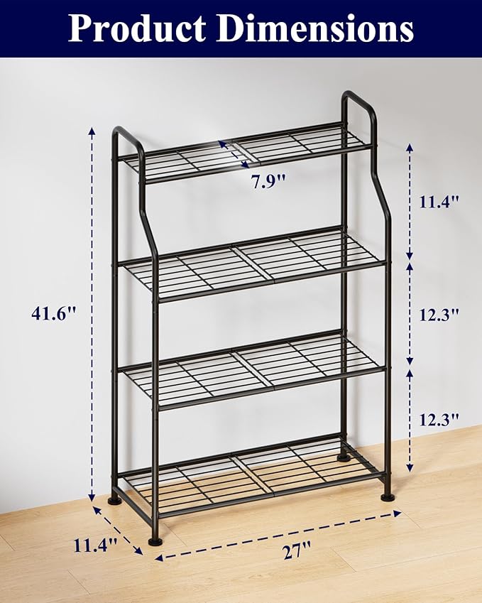 Kitsure Plant Stand Indoor & Outdoor - 4-Tier Metal Plant Shelf with Adjustable Leveling Feet, Easy to Assemble Planter Stand for Patio, Balcony, or Garden (Black, 27" x 11.4" x 41.6") Kitsure