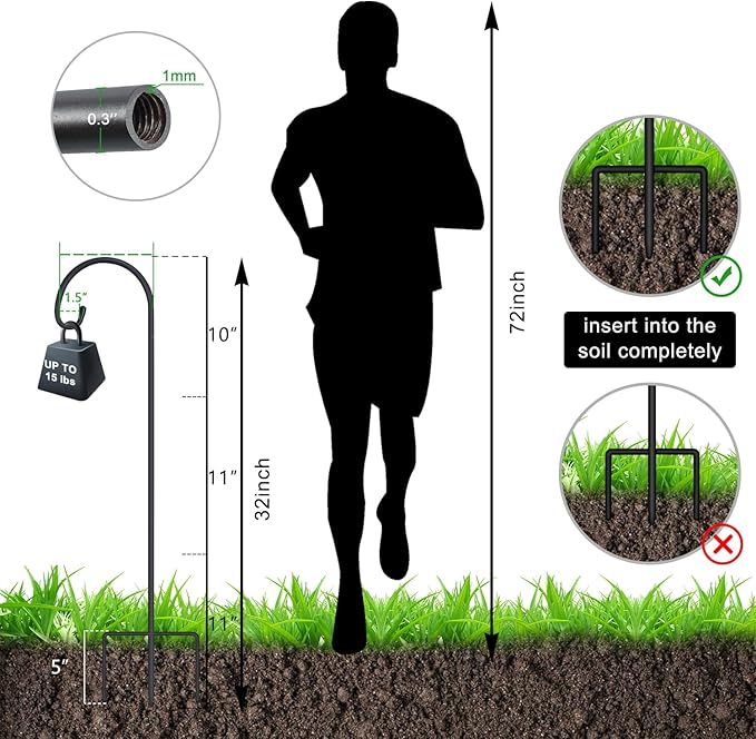 FEED GARDEN Adjustable 32 Inch Shepherd Hooks Thick Rust Resistant Steel Shepard Hooks for Outdoor Hanging Lanterns, Bird Feeders, Solar Lights, Weddings Decor 4 Pack FEEDGARDEN