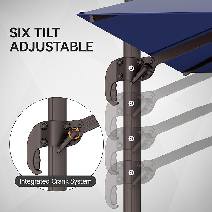 9x12FT Navy Blue Cantilever Outdoor Patio Umbrella with Base, Large Rectangular Offset Design, Double Top Heavy Duty Aluminum Frame & 360° Rotation for Pool Garden Deck Backyard ZLACUIU