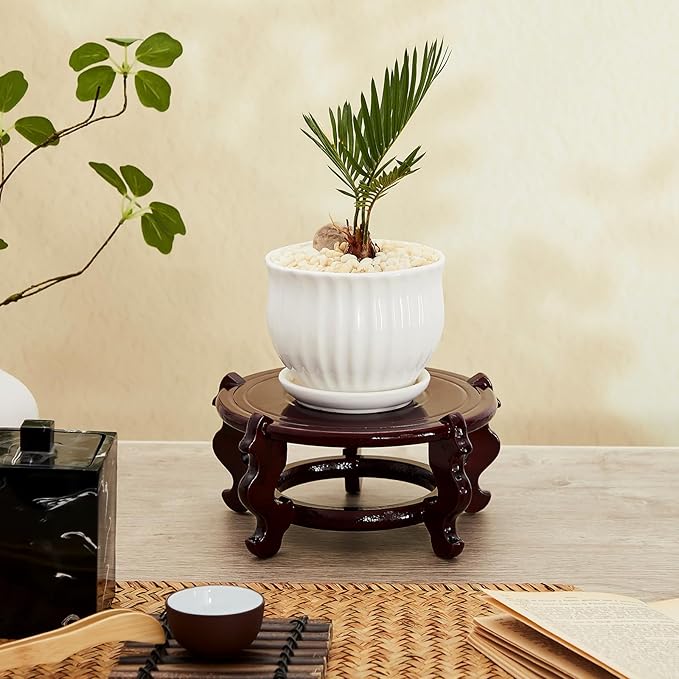 Geetery 2 Pcs 4 to 12 in Wooden Plant Stands Indoor Chinese Oriental Plant Stand for Vase Fishbowl Flower Pot Lamp Redwood Base Vintage Display Rack Decor(6 Inch) Geetery