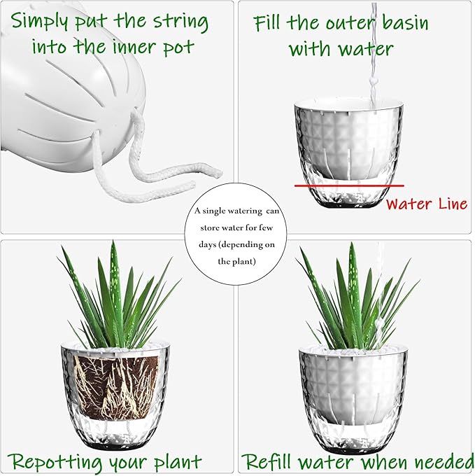 Self Watering Pots for Indoor Plants, Flower Pots, Self Watering Plant Pot-6pcs 4inch Clear Etvski