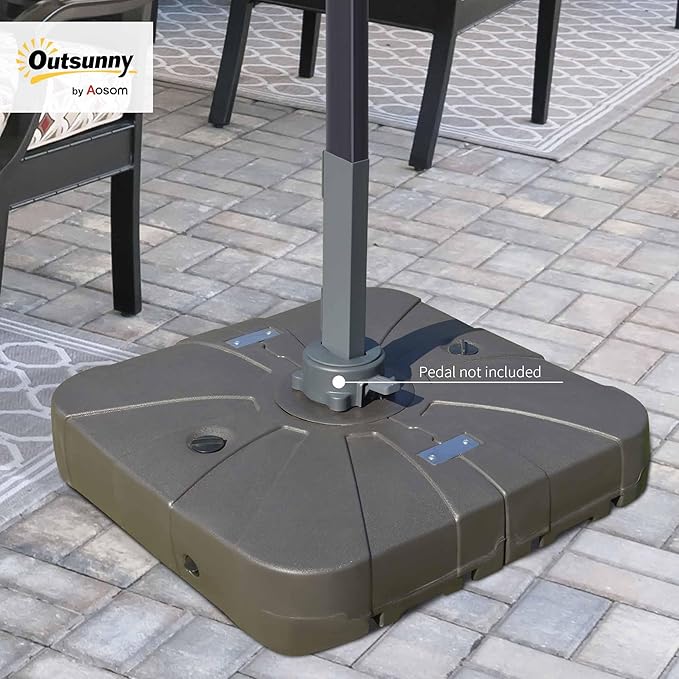 Outsunny Square Cantilever Patio Umbrella Base with 4 Wheels for Easy Moving, Heavy Duty Umbrella Stand Weight, 330 lb Capacity Sand or 249 lb Capacity Water, Coffee Outsunny