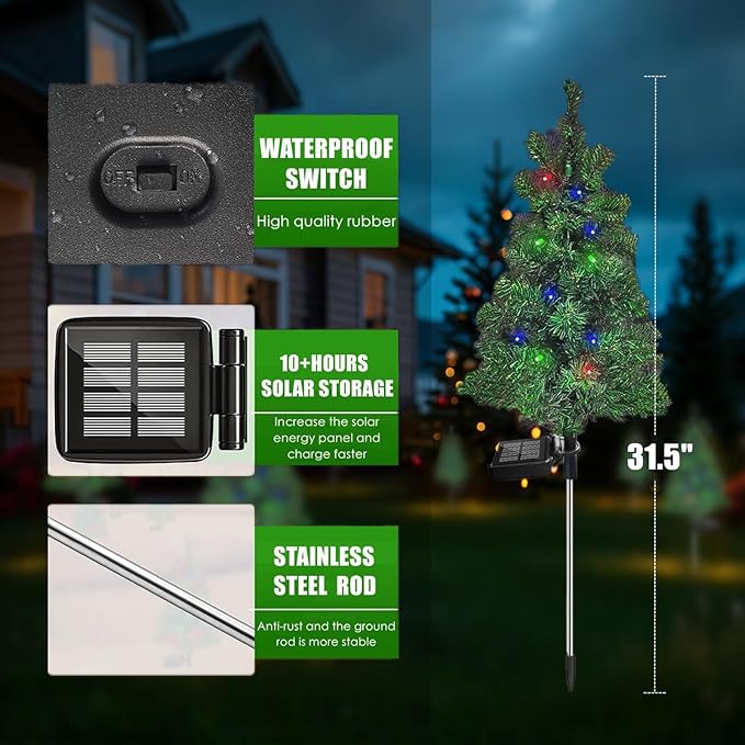 4PCS Solar Christmas Tree Garden Stake Lights Outdoor Waterproof Pathway Lights Xmas Tree Light for Lawn Patio Yard Front Porch Christmas Decor SXXSMYWR