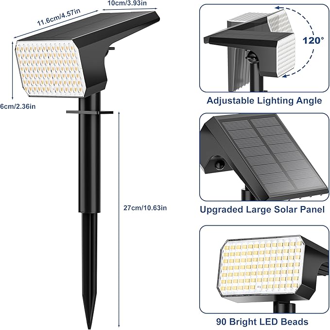 LANSOW Solar Spot Lights Outdoor Waterproof IP67, (8 Pack/90 LED/4 Modes) Solar Landscape Spotlights, 2-in-1 Solar Powered Flood Lights for Yard Garden Pathway Outside Tree, Auto ON/Off(Warm White) LANSOW