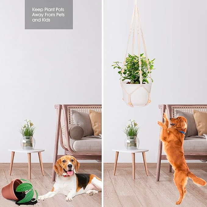 RIFNY Macrame Plant Hanger for 5 to 10 Inch Plant Pots, 35 Inch Indoor Handmade Woven Rope Hanger Kits with Hooks and Wood Beads, Hanging Planter Basket Holder for Boho Home Decor (White, 3 Pack) RIFNY