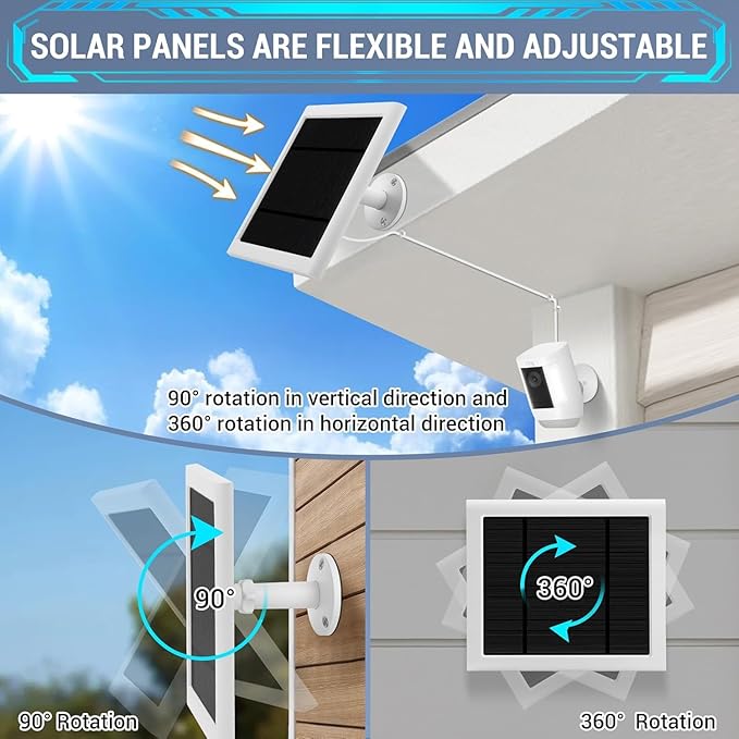 IP65 Solar Panel Outdoor for Ring Cameras (White 1P) Spotlight Cam Plus/Pro(Battery) Stick Up Cam/Pro Wireless Outdoor with 10FT/3M Long Cable Dustproof Waterproof Fehuatenda
