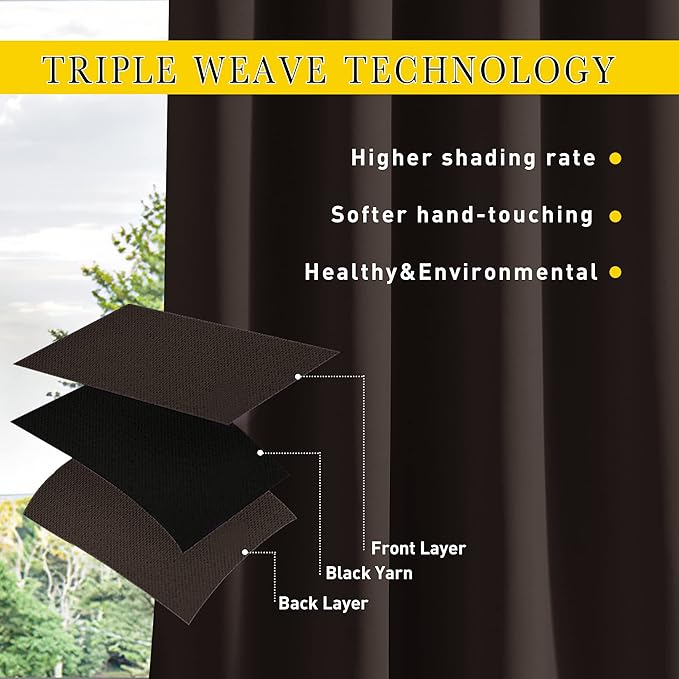 NICETOWN 2 Panels Weighted Outdoor Curtains for Patio Waterproof, Thermal Insulated Grommet & Back Tab on Top & Bottom Windproof Sun Blocking Draperies for Gazebo with Rope, Toffee Brown, W66 x L84 NICETOWN