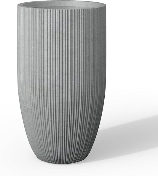Kante 24 Inch Tall Round Concrete Planter, Large Indoor Outdoor Plant Pots with Drainage Hole and Rubber Plug, Modern Decorative Garden Pots for Home Patio Porch, Textured Natural Concrete Kante