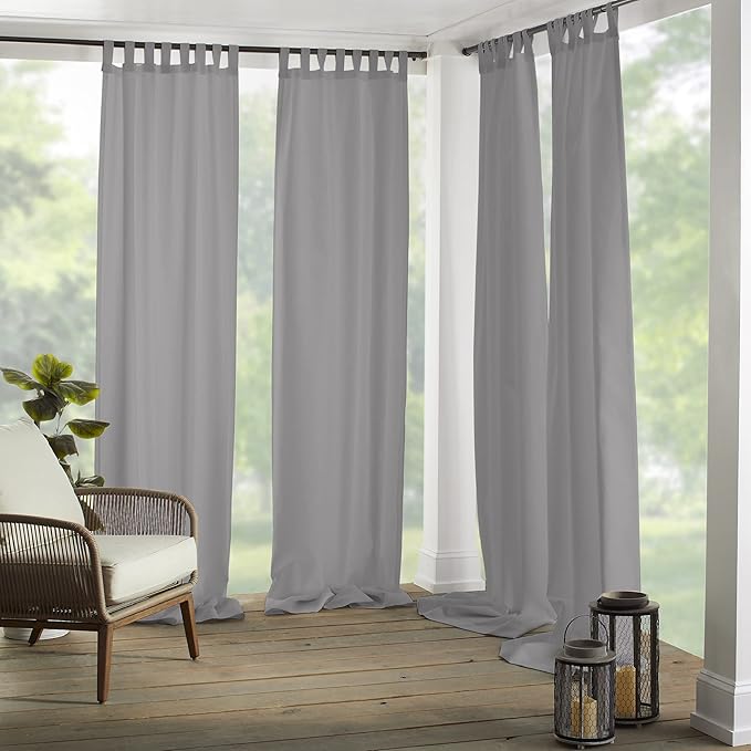 Elrene Home Fashions Matine Weatherproof Tab-Top Indoor/Outdoor Solid Color Curtain Panel for Porch, Pergola, Patio, Deck, 52”W x 95”L, Gray ElreneHomeFashions