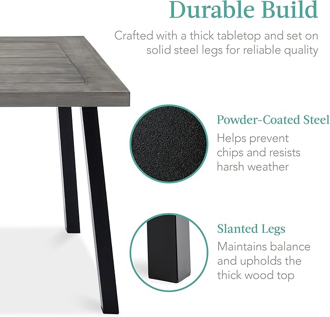 Best Choice Products 6-Person Indoor Outdoor Acacia Wood Dining Table, Picnic Table w/Powder-Coated Steel, 350 Pound Capacity Legs - Weathered Gray BestChoiceProducts