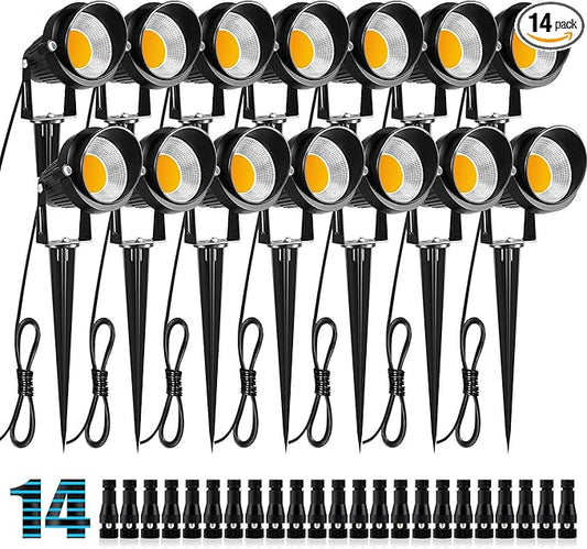 ZUCKEO 10W Low Voltage Landscape Lights LED Landscape Lighting with Connectors, 12V Outdoor Spotlights Yard Garden Pathway Lights, 1000LM Waterproof Warm White Light (14 Pack) ZUCKEO