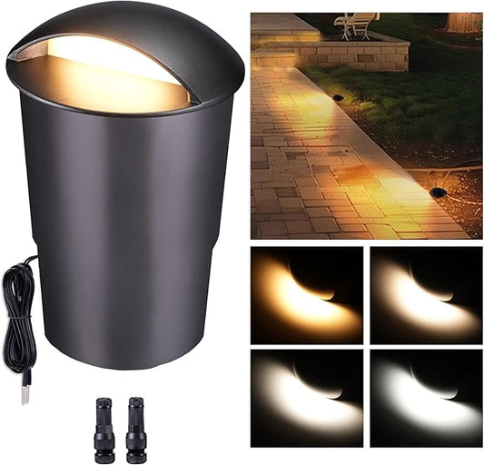 Low Voltage Well Lights - 5 Colors Temp IP67 In-Ground Light, 2700K/3000K/3500K/4000K/5000K Outdoor 12V LED Turret Top Landscape Lighting, ORB Aluminum for Pathway Deck Patio 3W 170LM Varmtalys
