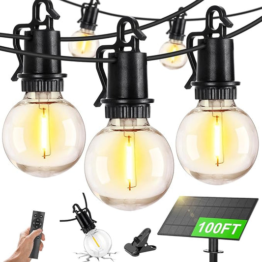 ZJOJO 100FT Solar Lights Outdoor Wateroproof, Solar String Lights with with Remote USB Port 32 LED Shatterproof,Dimmable Outdoor Lights Long Last for Garden,Patio, Backyard, Camping Christmas Light ZJOJO