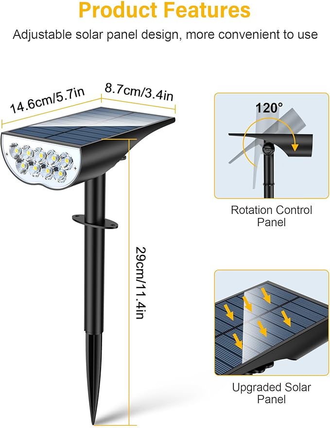 BAXIA TECHNOLOGY Solar Spotlights Outdoor Waterproof, 3 Lighting Modes Spot Lights, Dusk to Dawn Solar Powered Outdoor Lights for Yard Pathway Driveway Landscape, Warm White, 2 Pack BAXIATECHNOLOGY