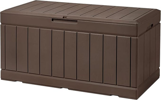 Devoko 85 Gallon Deck Box Lockable Resin Outdoor Storage Box waterproof Outdoor Container for Patio Furniture Cushions, Pillow (Brown) DEVOKO