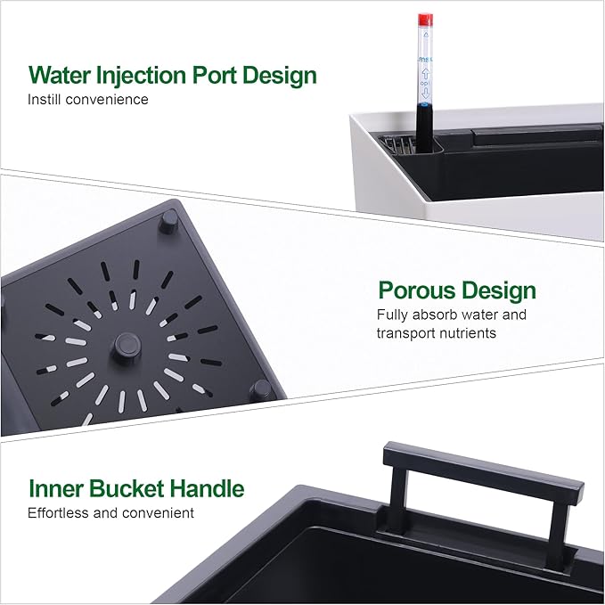 Garvee 22.5" Tall Planters Set of 2, Outdoor＆Indoor Black Planter Pots, High Front Porch Planter Pots with Drainage Holes＆Water Level Monitor＆Inner Bucket,White Garvee