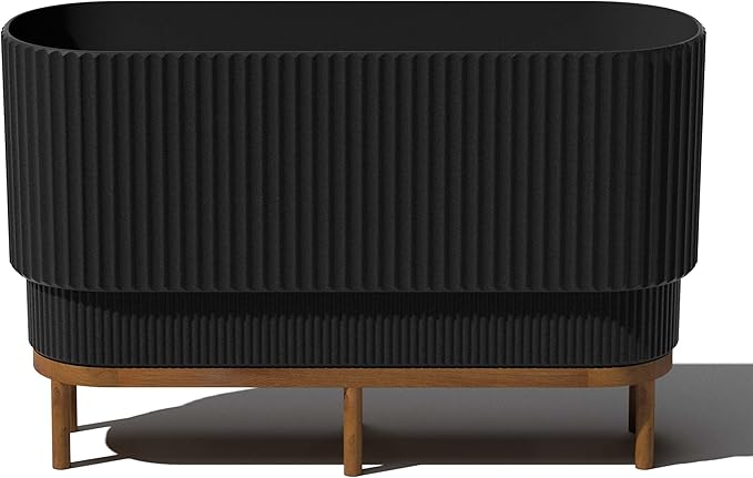 Veradek Demi Series Raised Long Planter for Indoor/Outdoor Use | Made from Plastic & Stone w/Wooden Stand | Modern Patio Décor for Flowers/Shrubs VeradekOutdoor