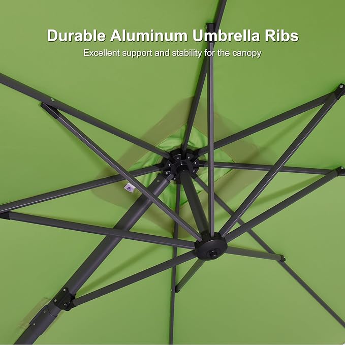 PURPLE LEAF 8' X 8' Patio Umbrella with Wheeled Base for Pool 7' High Offset Outdoor Cantilever Umbrella Swimming Pool Umbrella with 360°Rotation for Poolside Apple Green PURPLELEAF