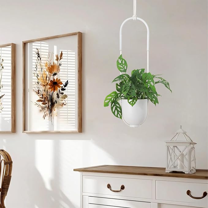 Boho Hanging Planter for Indoor Outdoor Plants Modern Wall and Ceiling Hanging Plant Basket Holder Hanger for Vines Succulents Ferns Room Decor(White) ABETREE