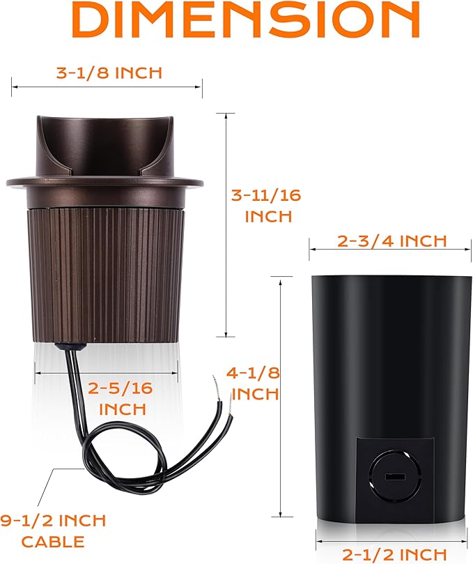 [6 Pack] CLOUDY BAY 9W Well Lights Landscape LED In Ground Outdoor,Shielded Top,Low Voltage 12-24V AC/DC,Waterproof Aluminum Uplights,2700K/3000K/3500K/4000K/5000K,Bronze CLOUDYBAY
